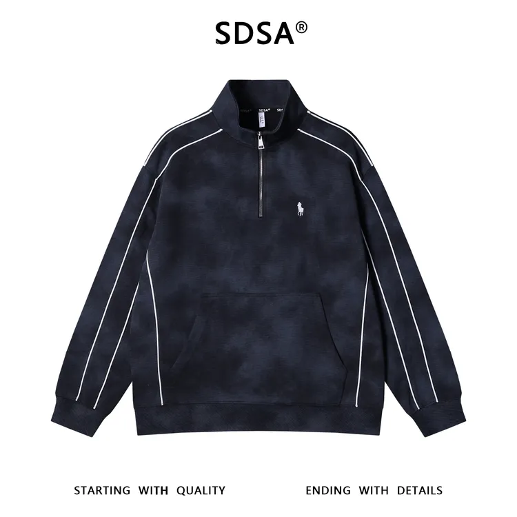 SDSA男士秋冬新款痞帅男装潮牌扎染刺绣标半拉链立领卫衣舒适百搭