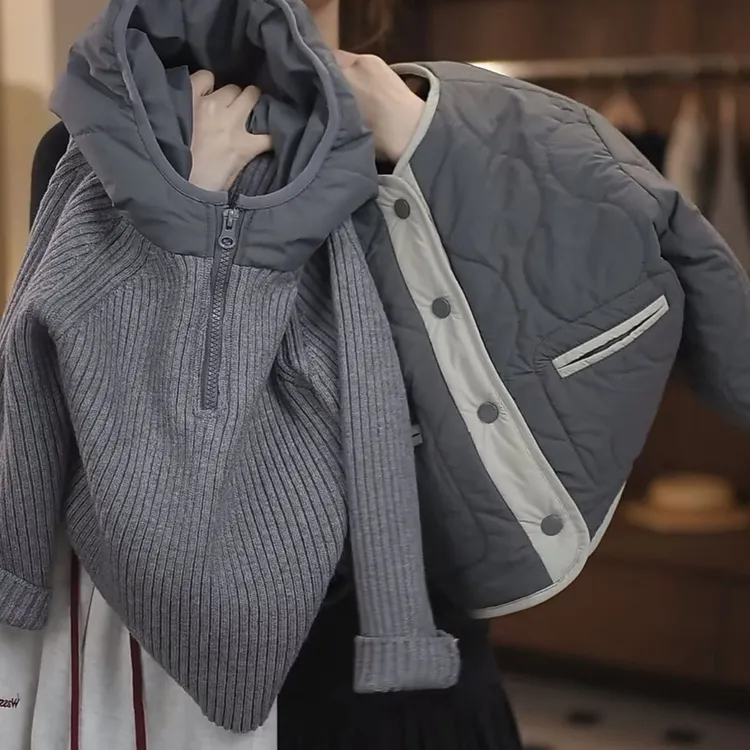 男童秋冬款棉衣两件套2025新款男女宝棉服外套加厚针织毛衣连帽