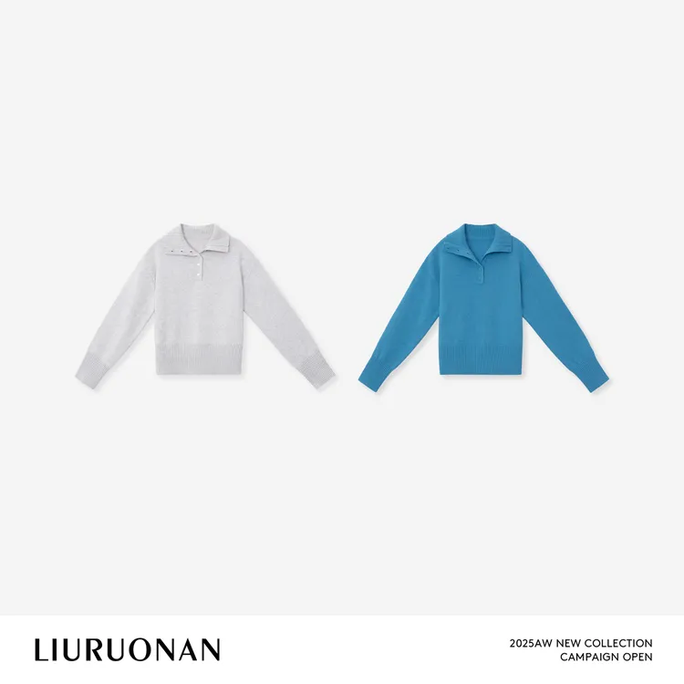 LIURUONAN 25WIN【暖冬毛衣】全羊毛翻领长袖毛衣宽松针织衫秋冬