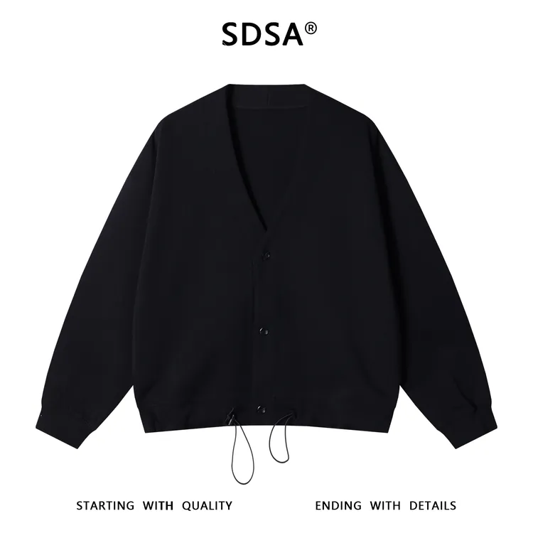 SDSA男士秋冬新款痞帅男装韩版纯色纽扣V领外套下摆松紧设计卫衣