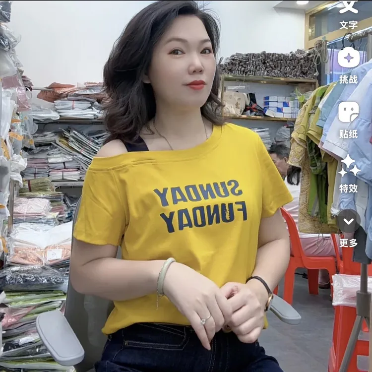 2025新款时尚夏装斜肩印花韩版显瘦潮流气质洋气T恤55839