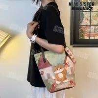 MIAO采蘑菇小猫通勤大容量休闲斜挎包流行帆布袋子百搭帆布包B