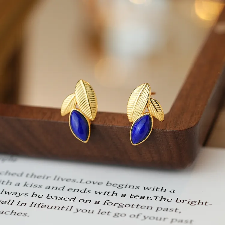 御臻珠宝｜青金石｜S925银｜复古树叶叶子小众简约百搭时尚新中式女