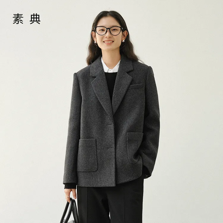 素典【学院时代】高智感人字纹羊毛西装外套冬季显瘦百搭上衣5025