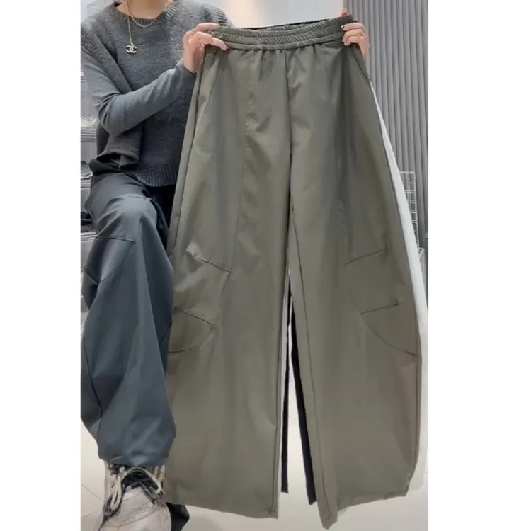 2025早秋新款高腰显瘦百搭时尚鱼骨线工装弯刀裤