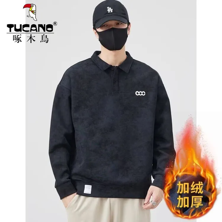 啄木鸟秋季新品扎染刺绣翻领卫衣舒适百搭刺绣宽松休闲翻领上衣