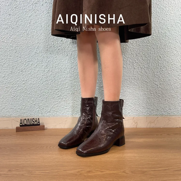 短筒靴 2025冬季新款加绒加厚马丁靴粗跟短筒靴舒适暖和女靴