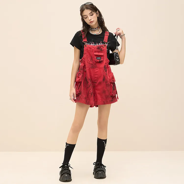 【商场同款】PHORM夏装喷墨背带裤牛仔短裤女A31203526