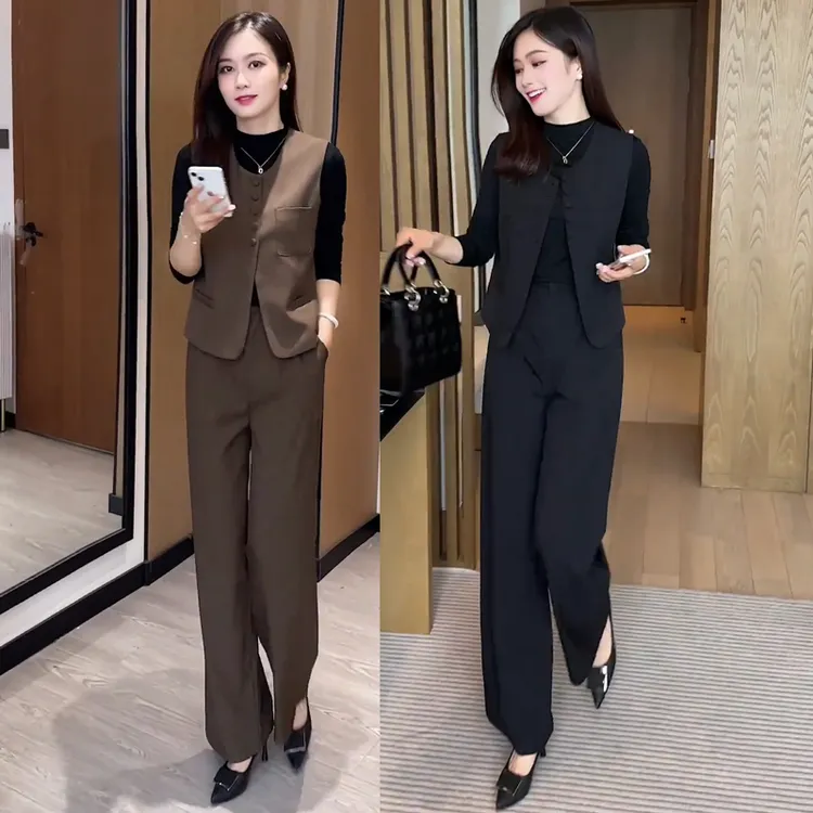 时尚休闲西装三件套女2025春秋新款显瘦气质老钱风减龄韩版套装