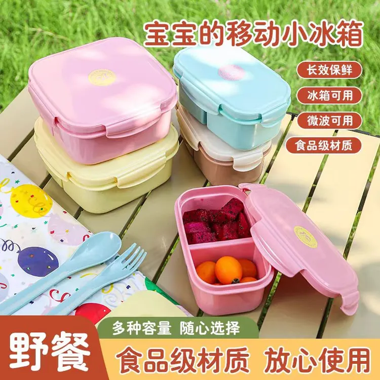 Alamaid带冰盒水果盒分格饭盒小学生保鲜保冷水果盒密封便当盒