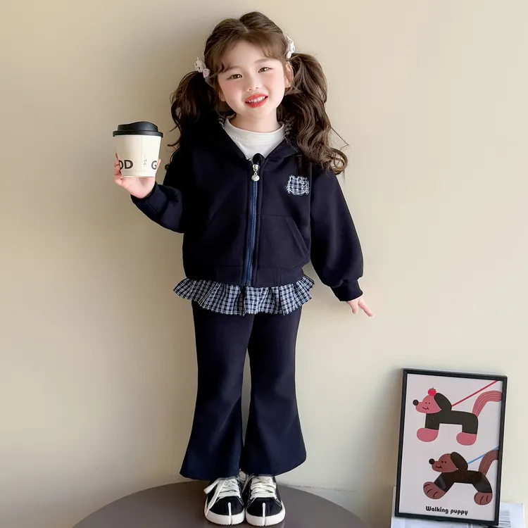女童连帽卫衣套装洋气韩版儿童外套喇叭裤子休闲两件套小女孩秋装