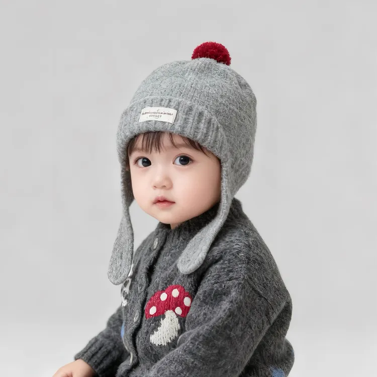 儿童护耳帽冬天帽子毛线帽韩版洋气加厚保暖帽子宝宝针织防风帽韩