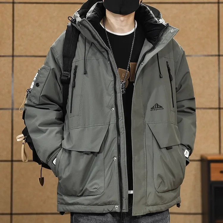 90鸭绒羽绒服男冬季户外工装冲锋衣男士宽松加厚保暖连帽外套男款