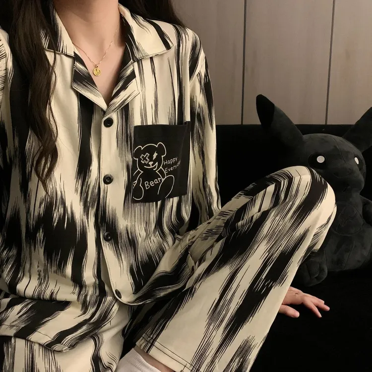 家居服夏季睡衣女款爆款2025新款日系条纹米奇男女大码薄款长裤