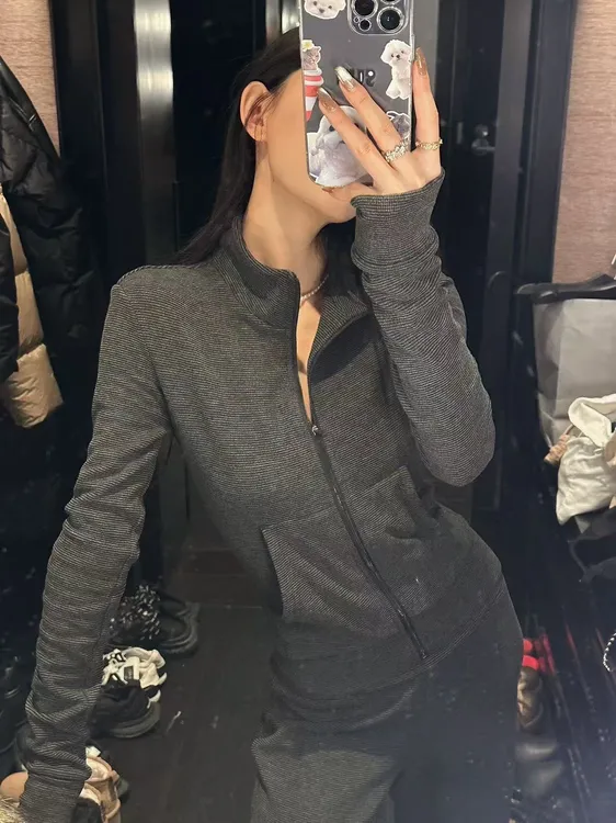 休闲慵懒运动套装女秋季新款韩系条纹立领卫衣一整套AM25259