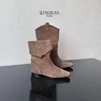【清欢3店】西部靴头层牛翻皮显瘦两穿| 百搭复古不挑人内增高 |5cm