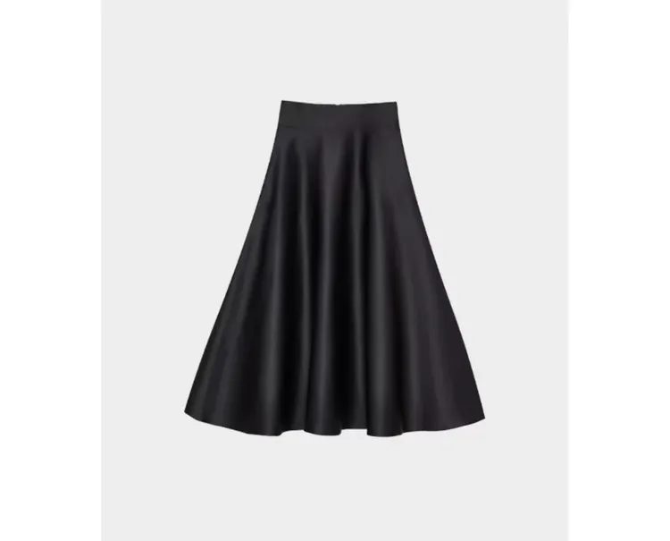 早秋法式中高腰大摆光泽感显瘦气质拉链赫本风半身裙