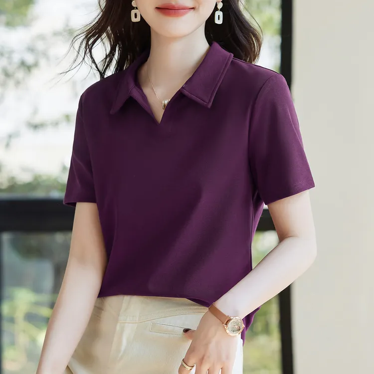 2025夏季新款短袖t恤女正肩翻领爆款气质妈妈减龄百搭polo衫上衣