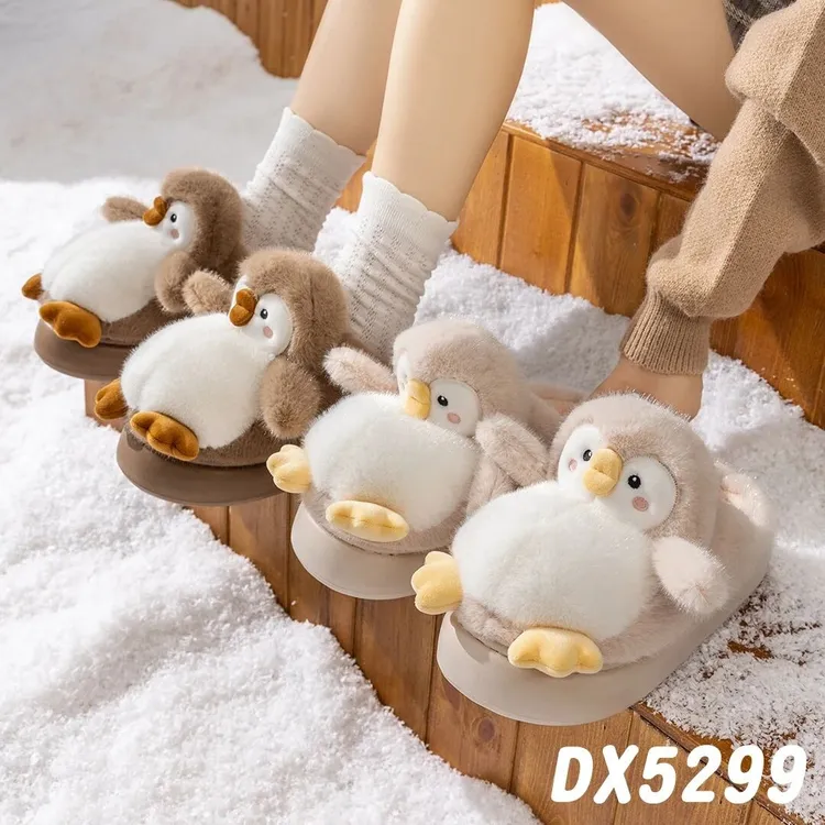 企鹅棉拖鞋女秋冬季室内居家用厚底大童毛绒可爱月子保暖女士冬天