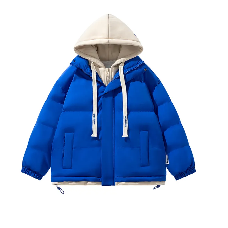 062男女同款棉袄纯色棉服连帽情侣港风百搭厚款假两件棉衣