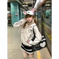 甜美星星满印印花连帽拉链开衫连帽卫衣外套推荐休闲百搭上衣