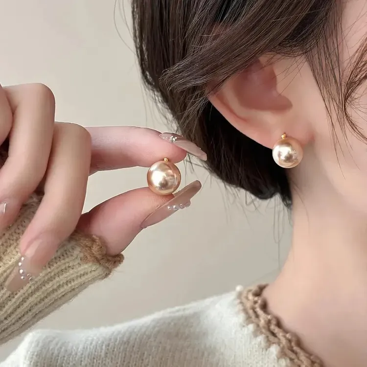 铜合金仿珍珠耳饰 【专柜轻奢】香槟金珍珠耳环轻奢气质高级感时尚