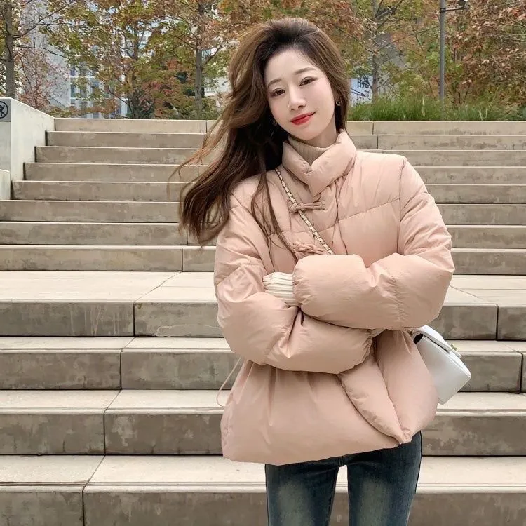 新款跨年新年战衣羽绒棉服女立领中国风中式盘扣收腰棉衣