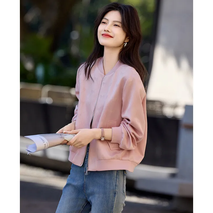 尚静甜美蝴蝶结提花外套2025秋季新款小个子减龄棒球服短款外套女