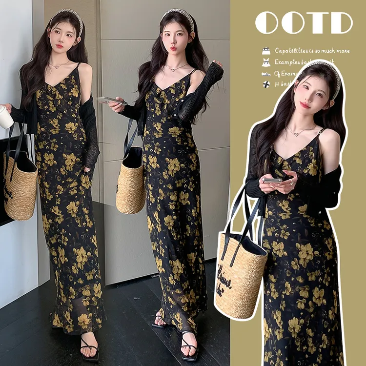 孕妇装2025夏季新款宽松休闲洋气宽松百搭气质显瘦印花吊带裙套装