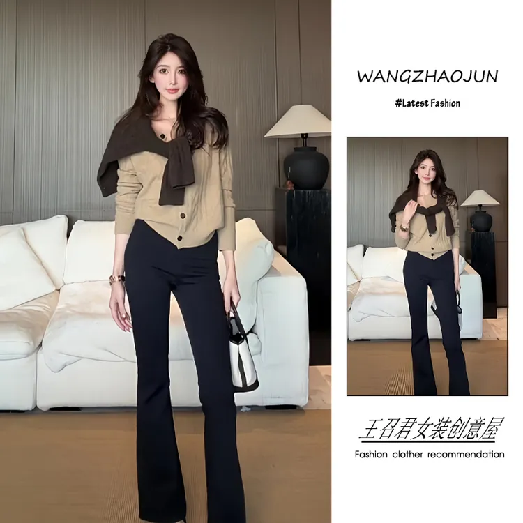 秋冬季2025新款女装流行韩系穿搭温柔风气质开衫披肩阔腿裤三件套