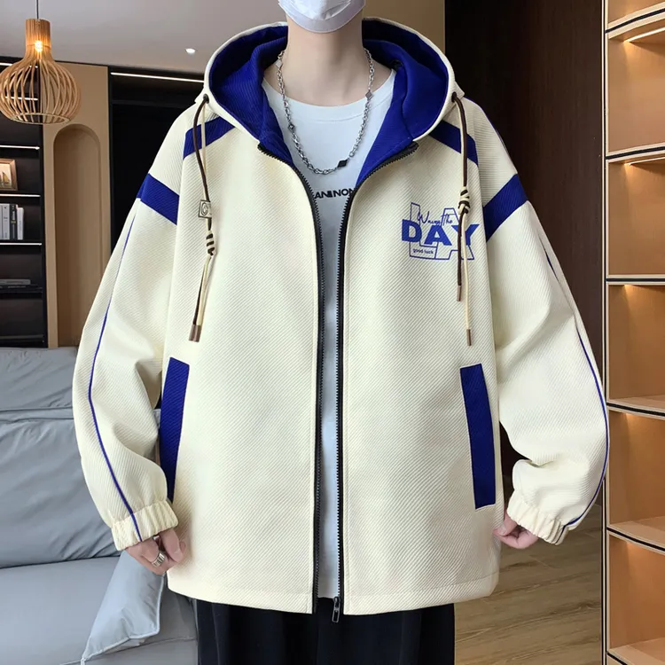 口袋连帽夹克青少年宽松男士外套宽松休闲ins百搭
