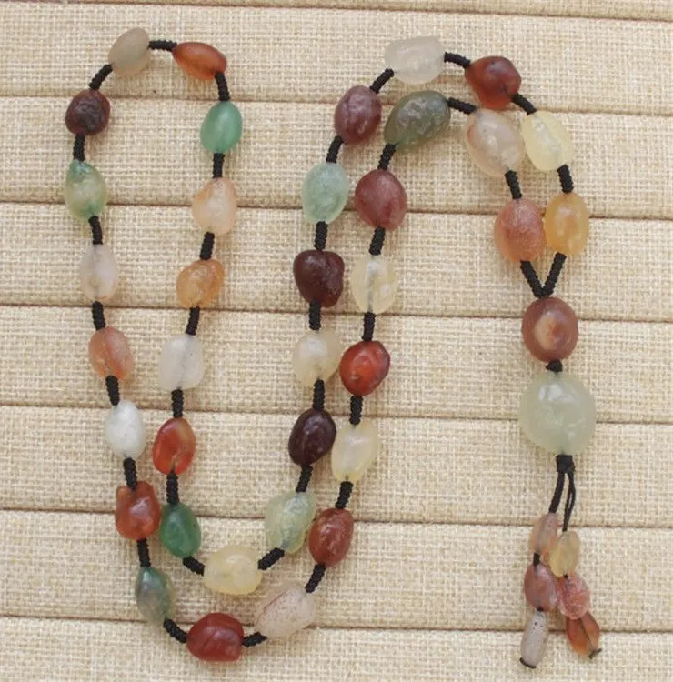阿拉善新疆戈壁石多彩玛瑙原石项链男女同款真玉石圆珠阿拉善玛瑙
