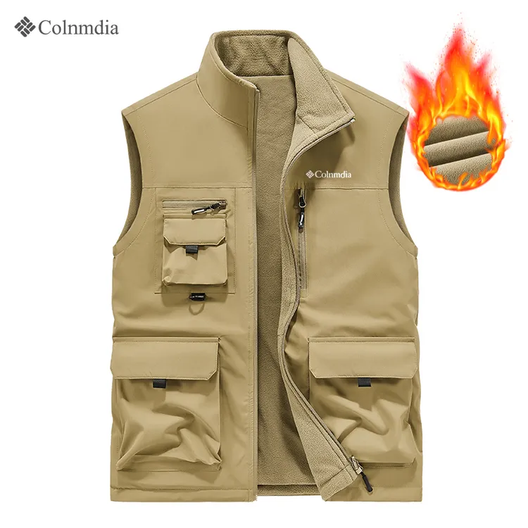 哥伦户外秋冬季加绒保暖马甲男士背心多口袋摄影钓鱼坎肩马夹外套