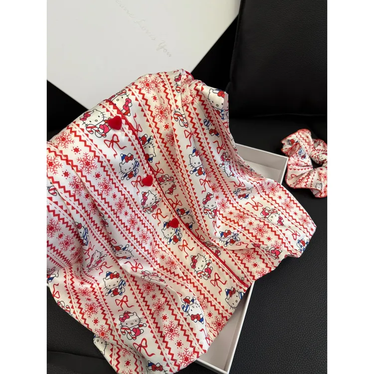 【费尔岛kitty猫】网红同款少女冰丝睡衣女春秋2025新款家居服套装