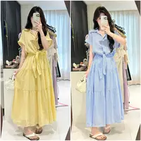 PRASE【浪漫海岸】微胖轻奢设计款夏女天丝麻条纹连衣裙PR504B87