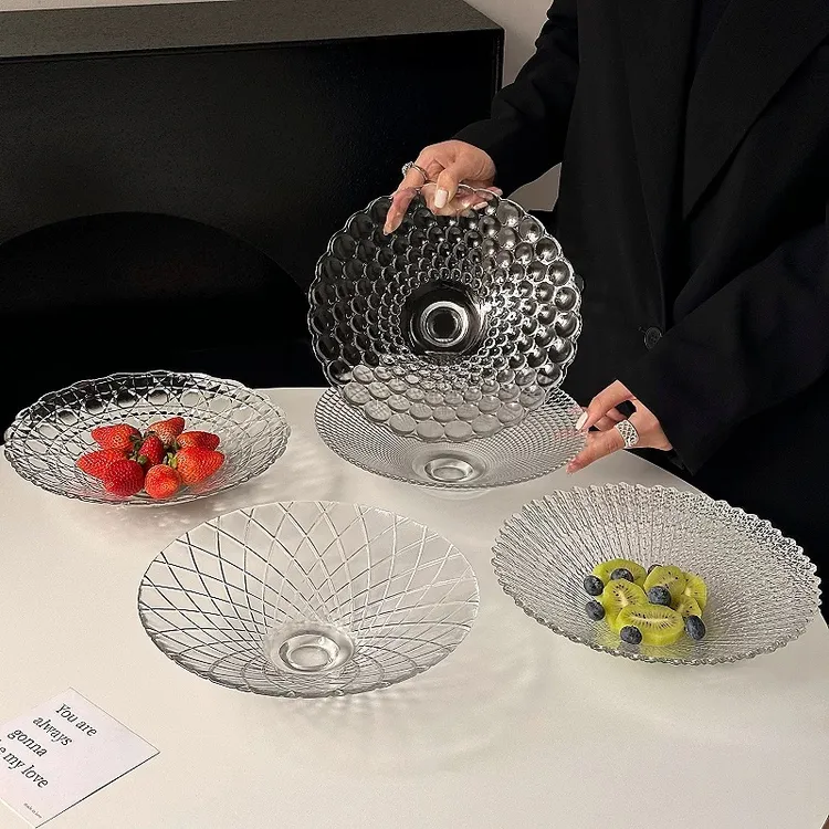 INS风简约轻奢果盘碟子点心盘家用水果盘网红欧式透明糖果盘子