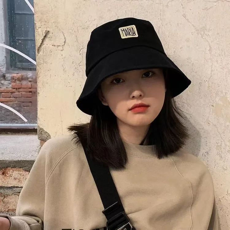 帽子女网红黑色渔夫帽潮流韩版百搭日系防晒遮阳遮脸太阳帽子盆帽