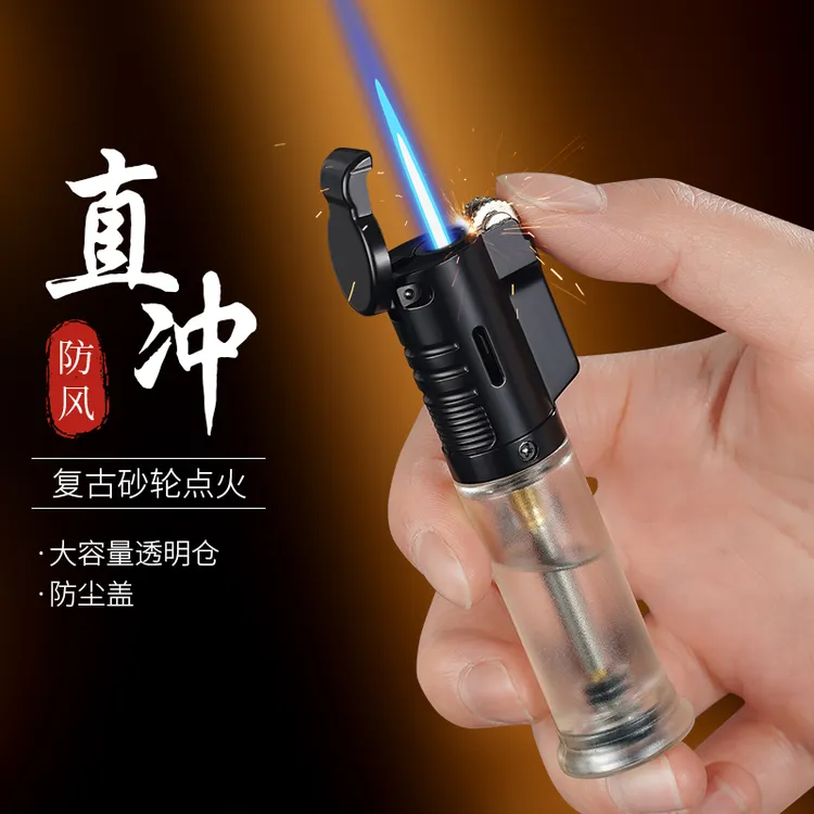 新款充气防风直冲创意打火机充气个性透明气仓复古砂轮点火潮流