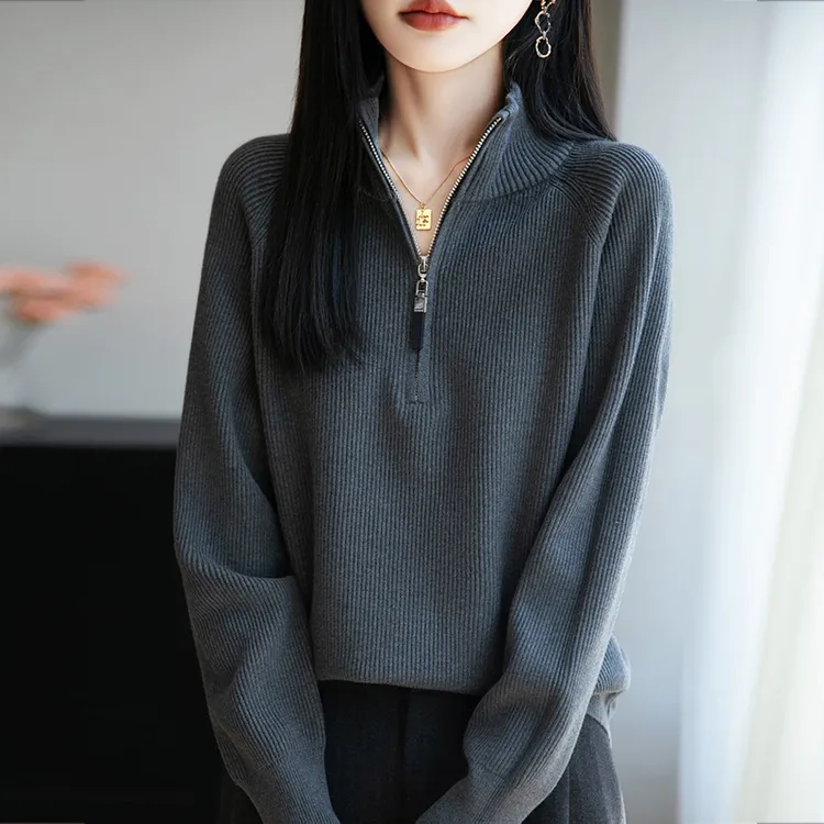 品牌新款哥第正品2025冬季加厚羊毛衫半拉链立领宽松时尚百搭外套