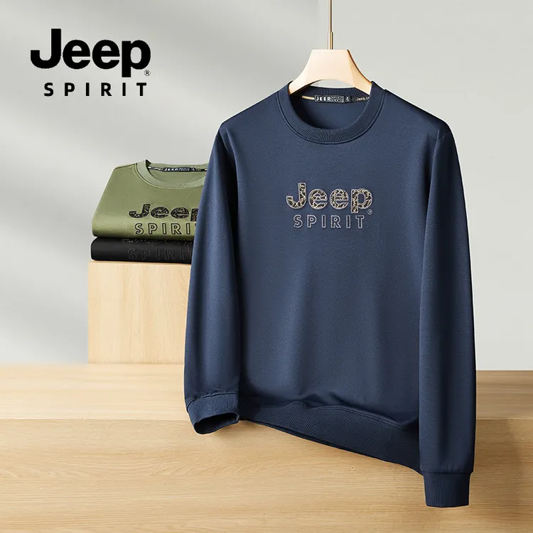 JEEPSPIRIT男士春秋卫衣圆领长袖打底衫时尚百搭刺绣青年宽松秋冬