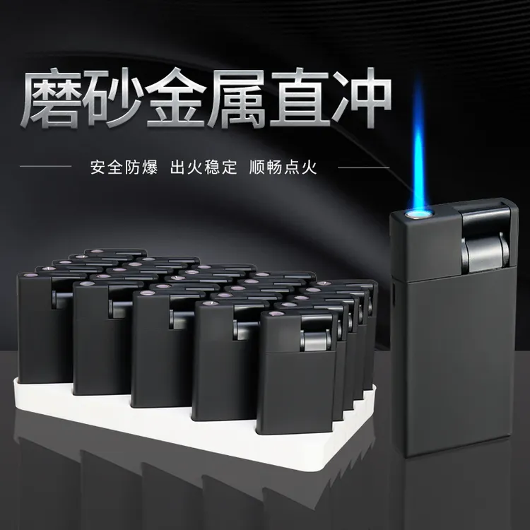 创意下拉式防风打火机摇杆蓝焰直冲金属批发定做印字定制可充气商品图
