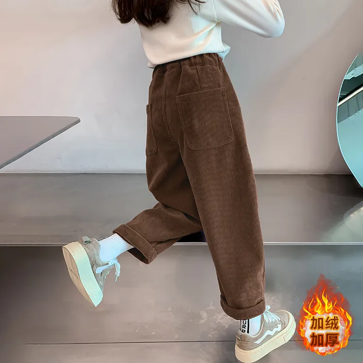 女童加绒裤子冬季2025新款洋气儿童灯芯绒休闲裤大童秋冬加厚长裤