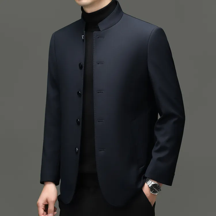 冬季高端男士行政羽绒服男装轻薄商务羽绒服中国风立领羽绒中山装