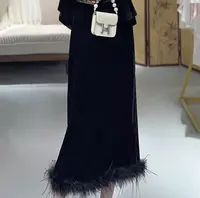 【仙女裙】新中式国风秋冬新款时尚加绒厚款保暖显瘦鸵鸟毛半身裙女