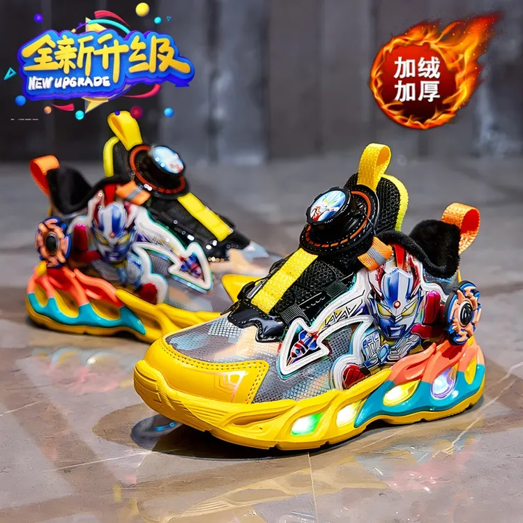 男孩2025冬季二棉加绒保暖软底亮灯鞋儿童炫酷软底舒适轻便运动鞋