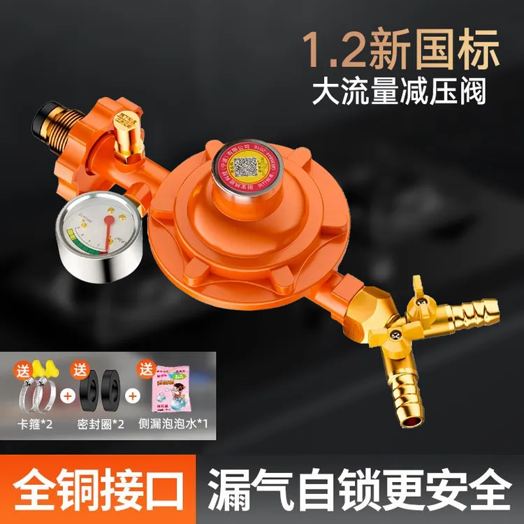 双头煤气阀三通接头液化气减压阀一拖二防爆煤气罐双嘴自闭安全阀