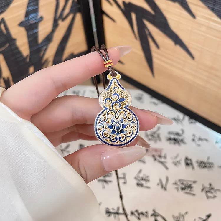 吊坠足银珐琅 「浮华」足银999.9彩吊坠女新中式镂空葫芦锁