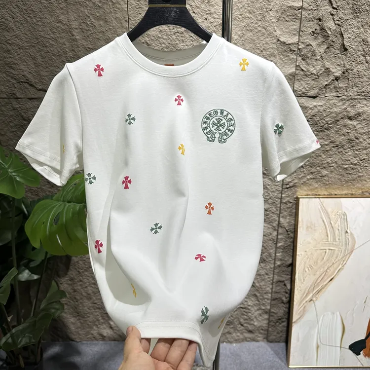 男士短袖爆款2025新款潮牌t恤男正肩t恤刺绣印花男款短袖重磅T恤