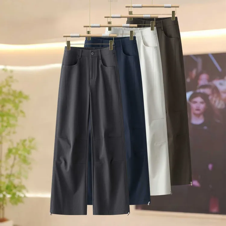 秋冬百搭高腰休闲阔腿长裤直筒裤工装裤