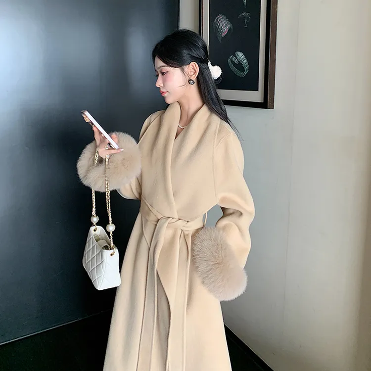 BOBO 浪漫姐姐 中长款毛呢外套女秋冬高级感双面羊绒大衣狐狸毛袖